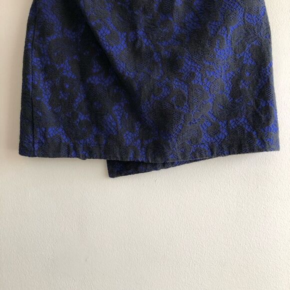 Nasty Gal Lace Faux Leather Wrap Snap Up Asymmetrical Mini Skirt Blue Black - Picture 10 of 13